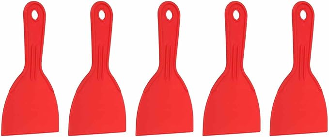 HARFINGTON 5pcs Putty Knife Scraper 4" Width Flexible Plastic Putty Knife Paint Scraper Tool for Taping Drywall Spreading Painting Wall Scratching Red