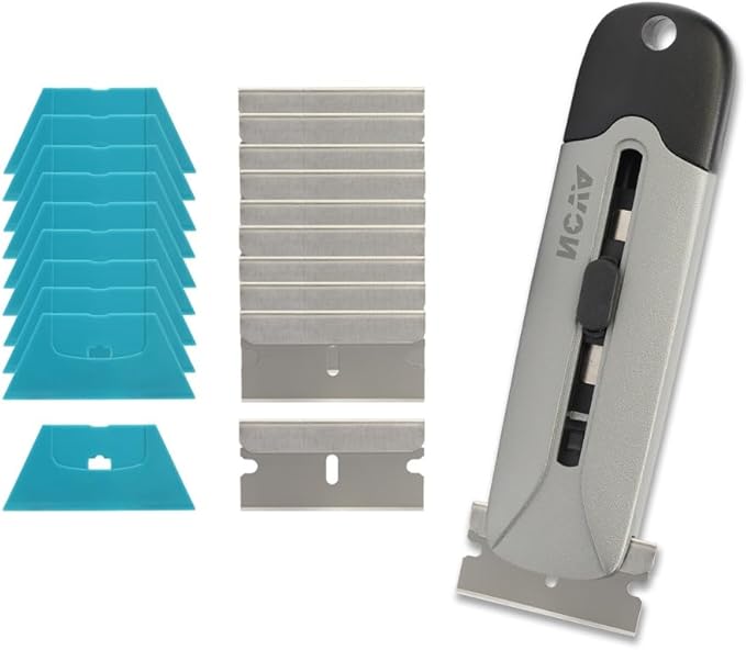 Nova 2 in 1 Scraper Utility Knife with Extra10 Metal Razor Blades +10 Plastic Blades, 2 Cutting Depth of Box Cutter, Multi-Purpose Cleaning and Cutting
