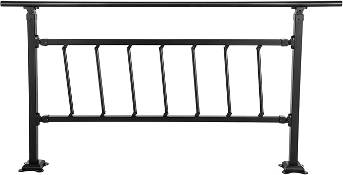 VEVOR Outdoor Stair Railing, Fits for 1-5 Steps Transitional Wrought Iron Handrail, Adjustable Exterior Stair Railing with Fence, Handrails for Concrete Steps with Installation Kit, Matte Black