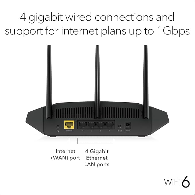 NETGEAR Nighthawk WiFi 6 Router (RAX36) ??Router Only, AX3000 3 Gbps Wireless Speed ??Dual-Band Gigabit Internet ??Covers 2,000 sq. ft., 25 Devices ??Built-in VPN, USB 3.0, Gaming