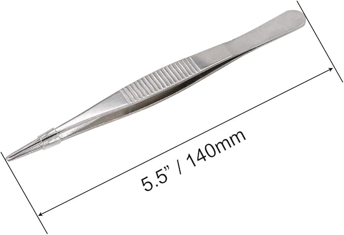 5-1/2 Inch Stainless Steel Tweezers with Straight Serrated Tip Multipurpose Forceps for Craft Repairing 2 Pack