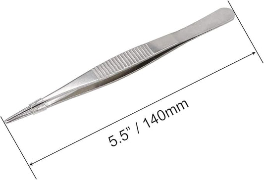 5-1/2 Inch Stainless Steel Tweezers with Straight Serrated Tip Multipurpose Forceps for Craft Repairing 2 Pack
