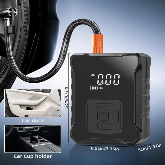 Cordless Tire Inflator, 150 PSI Portable Air Compressor with 4000mAh Battery, Auto Shut-Off Digital Pressure Gauge & LED Light for Car, Motorcycle, Bicycle & Balls