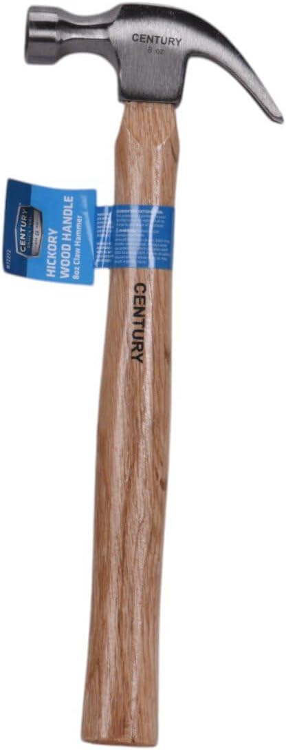 Century Drill & Tool 72272 Curved Claw Hammer, 8oz, Drop-Forged Steel Head, Hickory Wood Handle, Durable & Balanced for Carpentry, DIY & Home Repair