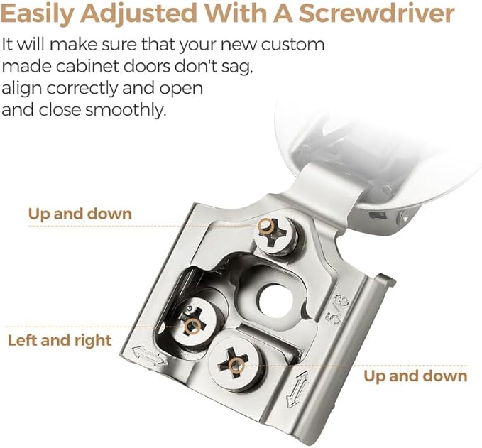 Ravinte 50 Pack 25 Pairs 5/8 inch Overlay Soft Close Hidden Door Hinge for Kitchen Cabinet Stainless Steel Adjustable Satin Nickel Hardware