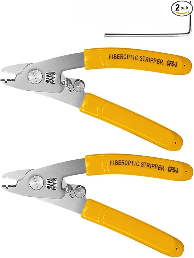 CFS-30 2-Pack Fiber Optic Stripper Kit, 3-Hole Adjustable Stainless Steel Fiber Stripper Tools for FTTH/FTTX, Precisely Strips 0.125/0.25mm Fiber & 2-3mm Jacket