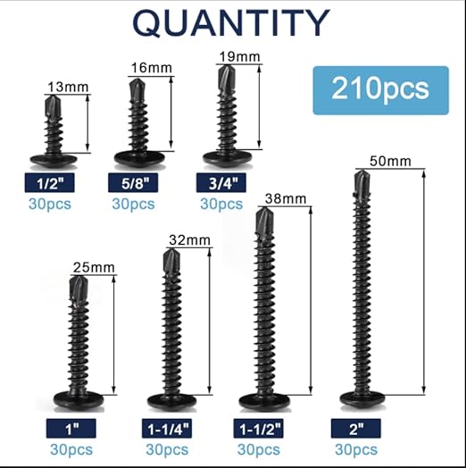 #8 Screws Assortment Set 210Pcs Sheet Metal Screws 410 Stainless Steel Truss Head Fast Self Tapping Screws Black Oxide by SG TZH