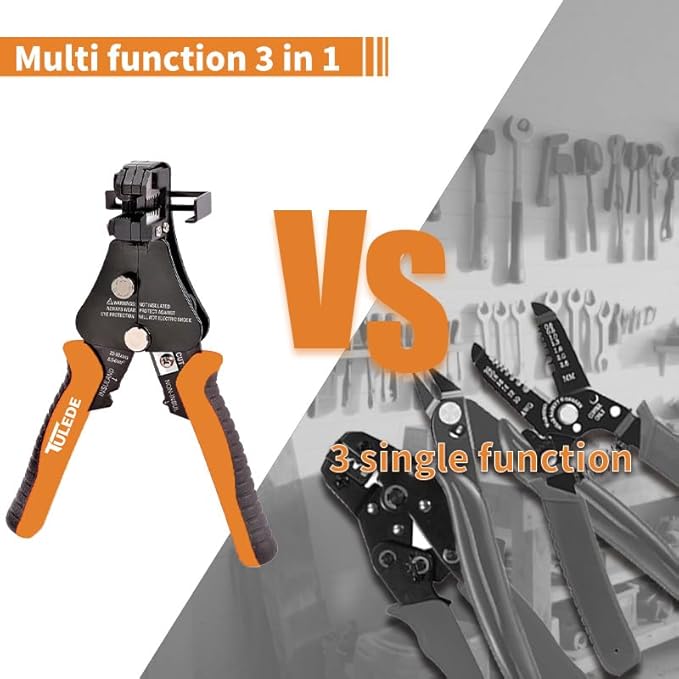 TULEDE Automatic Wire Stripper, 3 in 1 Stripper/Cutter/Crimping Heavy Duty Multi-Function Wire Strippers Tool for 8-18 AWG Electrical Wire, 7 Inch