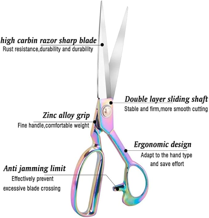 Heavy Duty Tailor Shears Set, Dressmaking Scissors Fabric Scissors Stainless Steel Sharp Shears & Soft-Grip Handle for Cutting Fabric, Clothes, Leather, Denim, Altering, Sewing (Colorful)