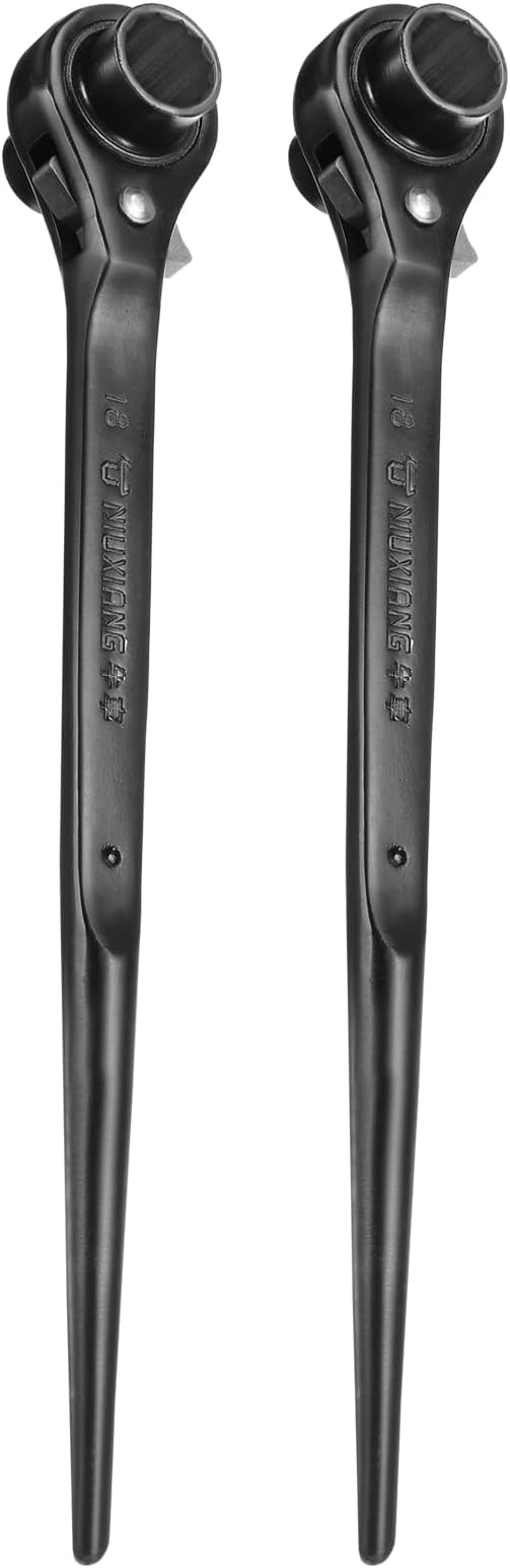 HARFINGTON 2pcs Scaffolding Podger Ratchet Wrench 16mm x 18mm CR-V 12 Point Double Ended Socket Ratcheting Podger Scaffold Spud Spanner Tool for Auto Repair Mechanical Maintenance, Black