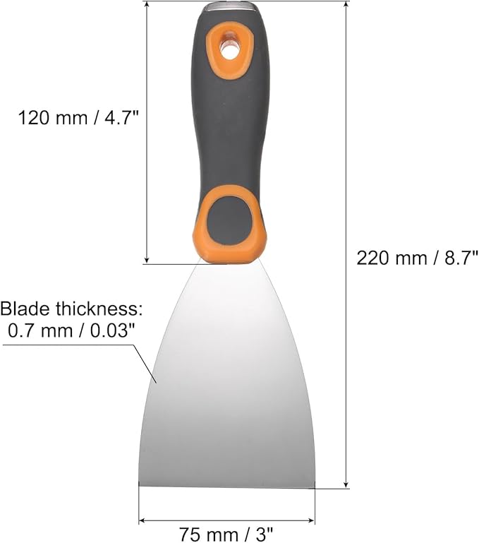 uxcell Putty Knife 3" Stainless Steel Paint Scraper Flexible Drywall Repair Mud Knife for Removing Cement Wallpaper Mud Adhesive Taping with Metal Hammer End