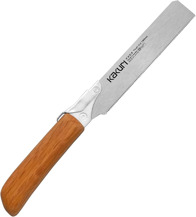 Japanese Flush Cut Saw 7" for Woodworking - Professional Pull Saw for Trimming Dowels, Pegs & Excess Wood - Red Oak Handle with Oil Finish - Tool-Free Blade Replacement - Made in Japan