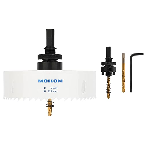 Mollom (127mm | 5") HSS M42 with 8% Cobalt BI-Metal Hole Saw with 2 Pilot Drill Bits & Arbor Smooth Cutting for PVC,Drywall,Wood,Plastic,Gypsum Board,Rubber