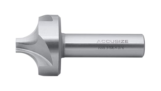 Accusize Industrial Tools 5/8'', H.S.S. Corner Rounding End Mills, 3/4'' Shank Dia, 1-15/16'' Cutter Dia, 4'' Overall Length, 1011-5834