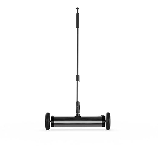 Master Magnetics Magnetic Sweeper with Wheels - Mini Push-Type with Release and Telescoping Handle - Powerful Magnetic Tool for Yard - Pick Up Nails and Other Metal Debris - Strong 35 lb Pull - 13”