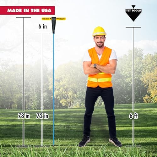 T&T Tools 78-Inch Mighty Probe Insulated Metal Soil Probe ??3/8" Metal Round Rod, Heavy Duty Design for Easy Penetration & Withdrawal, Soil Testing & Landscaping Tools, T-Handle, USA-Made-6 Pack