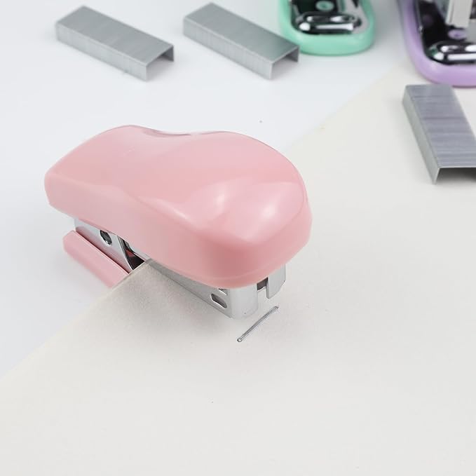 Aacehlh Mini Desktop Stapler Set,20 Sheet Capacity,Includes Built-in Staple Remover and 750PCS No.12 Staples,Small Cute Stapler for Office and School Supplies (Pink)