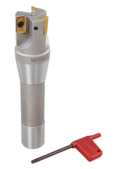 Accusize Industrial Tools 1-1/4'' by 5-27/32'' 90 Degree R8 Shank Indexable End Mills with 3 Apkt1604 Carbide Inserts Installed, 0028-6904