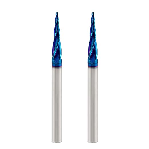 2 PCS CNC Router Bits 1/4 Shank Spiral Ball Nose 2D & 3D Carving Bits 5.4 Deg Tapered Angle Ball Tip R0.8 1/4" Shank 3" OVL for Wood Carving Engraving