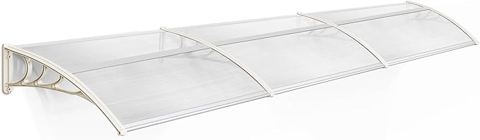 MCombo 115.9" x 37.8" Window Awning Outdoor Polycarbonate Door Shade Patio Cover Canopy, 6055-4012 (Clear Board with White Bracket)