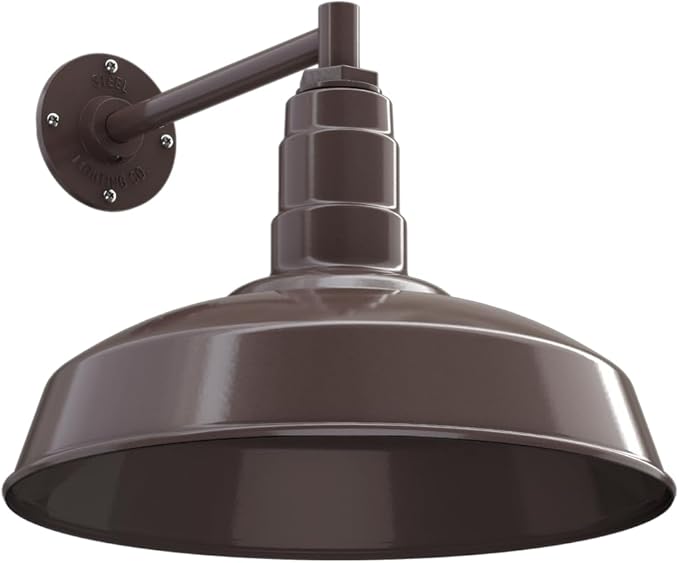 Steel Lighting Co. | Dusk to Dawn | Gardena Barn Light | Outdoor Wall Mounted | 16" Dome | 11" Straight Arm | Farmhouse Light Made in America | Dark Bronze/Dark Bronze