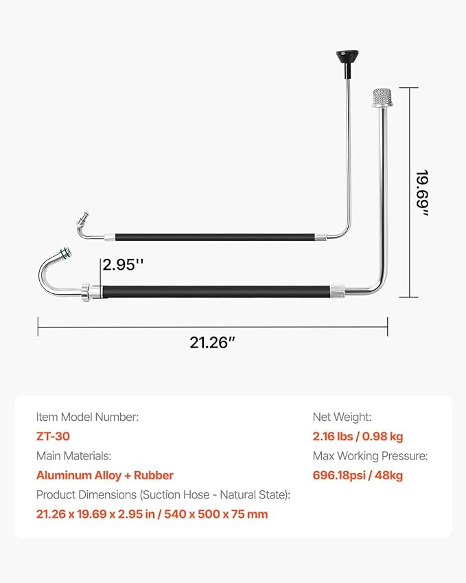 VEVOR Suction Hose Tube and Reflux Line Sets, Aluminum Alloy an Rubber Suction Hose and Reflux Line Set, Paint Sprayers Tool Part, Compatible with Multiple Airless Spraying/Line Painting Machine