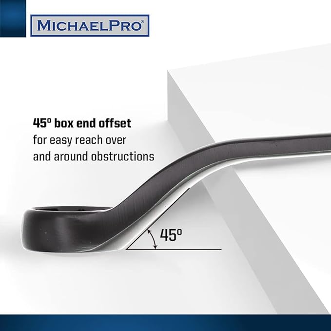 MichaelPro 7-Piece Bolt Extractor Wrench Set, 45째 Offset Wrenches Metric 6-19mm, 6-Point Box End Nut for Rounded, Stripped and Thin Bolts Removal, CR-V Steel, Storage Tray is Included - MP001217