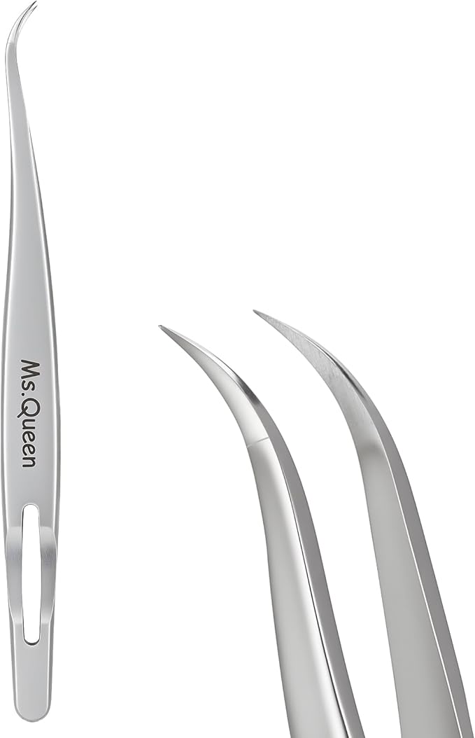 Ms.Queen Tweezers for Eyelash Extensions,Precision Curved Lash Tweezers for Volume, Isolation and Classic Lashes Extensions Applying