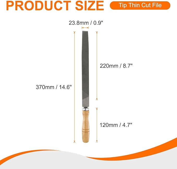 HARFINGTON Tip Thin Cut File 10" Double Cut Teeth High Carbon Steel Hand Rasp File with Wood Handle for Metal Wood Deburring Removing