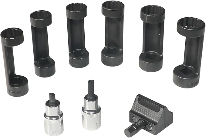 DPTOOL Strut Nut Socket 16mm 18mm 19mm 21mm 22mm 24mm with 12 Point 1/2" Drive Suspension Strut Spreader Socket Tool Suspension Strut Split Hub Steering Knuckle Spreader Tool 9pc Shock Absorber Tool