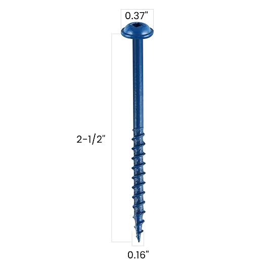 Pocket Hole Screws 2 1/2 Inch, 75Pcs, Anti-Rust Blue Coated Pocket Screws #8 x 2-1/2", Exterior Wood Screws, Coarse Thread, Washer Head Square Drive, Self-Tapping Tip, with Drive Bit