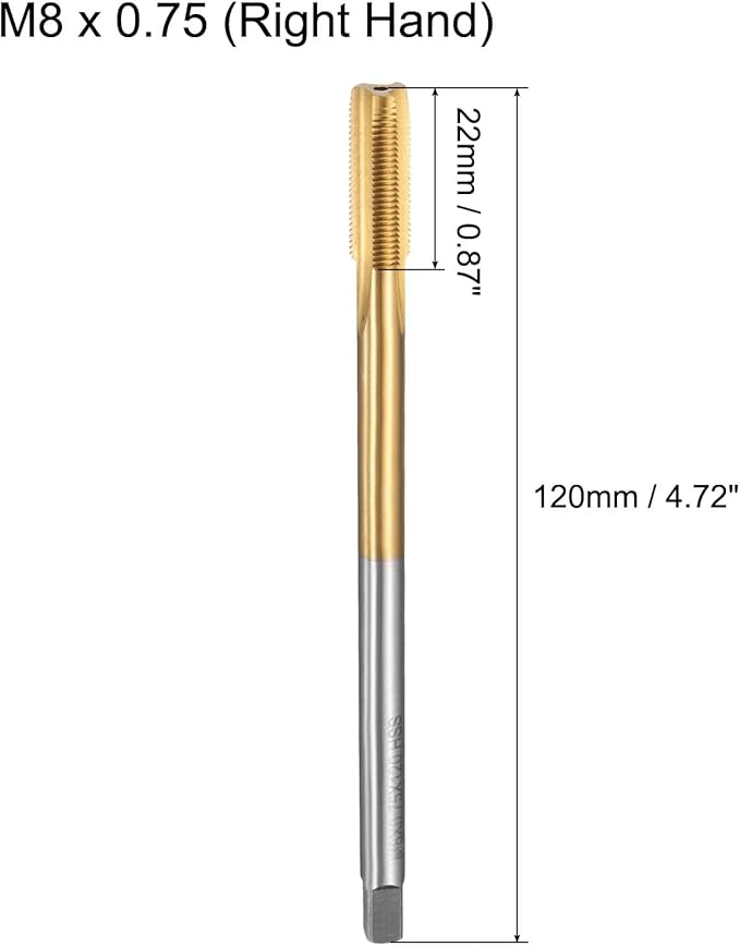 uxcell Metric Thread Tap M8 x 0.75 H2 120mm Straight Flute Screw Thread Milling Machine Taps Threading Tapping Repair Tool