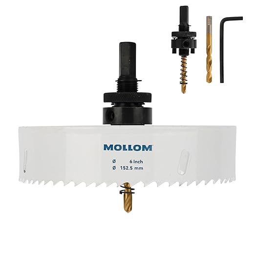 Mollom (152.5mm | 6") HSS M42 with 8% Cobalt BI-Metal Hole Saw with 2 Pilot Drill Bits & Arbor Smooth Cutting for PVC,Drywall,Wood,Plastic,Gypsum Board,Rubber