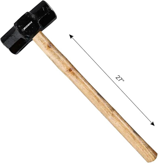 Sledge Hammer 12 lb Wooden Hammer length with 27 Inch Polished Hitting Face Metalworking Tools for Home Improvement, Automotive, Industrial, and Construction E-3006