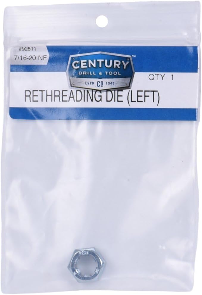 Century Drill & Tool, 92811, 7/16-20NF, Left Hand Rethreading Die, Tool Set, Fractional Thread Repair