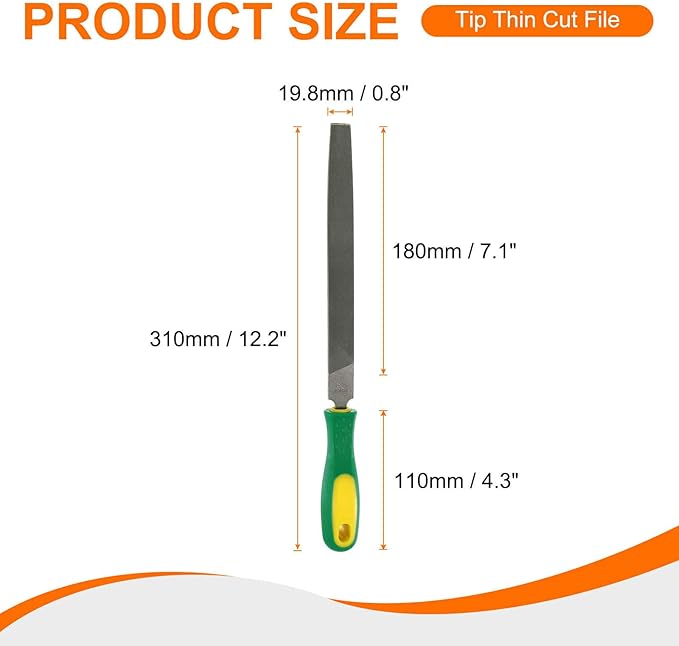 HARFINGTON 3pcs Tip Cut File 8" Double Cut Teeth High Carbon Steel Hand Rasp File with Plastic Handle for Metal Wood Deburring Removing
