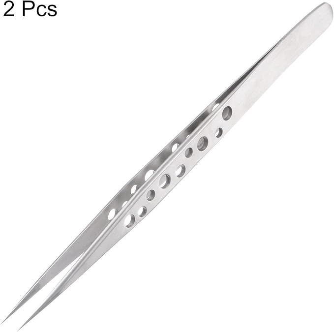 HARFINGTON 2pcs Precision Tweezers 140mm Straight Pointed Hollow Anti-slip Stainless Steel Craft Professional Tweezer for Replace Precision Parts Technology Industrial Electronics