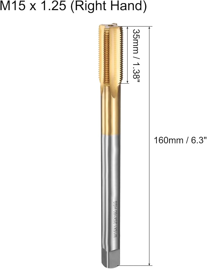 uxcell Metric Thread Tap M15 x 1.25 H2 160mm Straight Flute Screw Thread Milling Machine Taps Threading Tapping Repair Tool