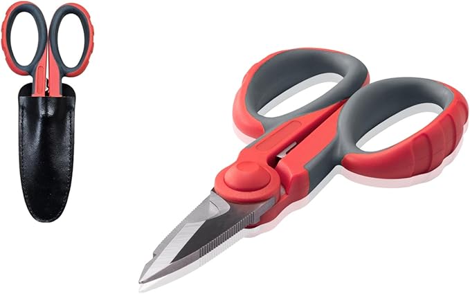 5 1/2" Electricians Scissors, Stainless Steel Sharp Blades and Soft Rubber Grip, Professional Electrician Shears for cutting Solid Copper Wire, Insulated cable, Thick Rope & More. Crimp Wire