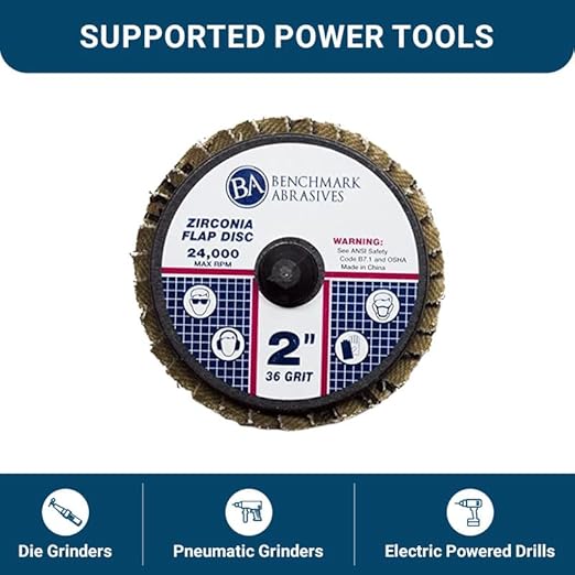 Benchmark Abrasives 2" Quick Change Zirconia Flap Disc Grinding Wheel with Male R-Type Back Design - Cleaning Finishing Deburring of Irregular Surfaces - for Die Grinder & More (10 Pack), 80 Grit