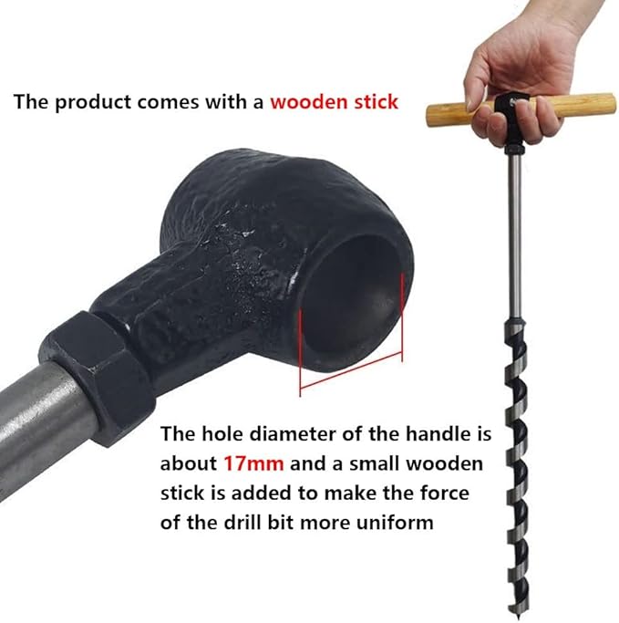 Manual Hand Drill and Hand Wood Auger for Wood Camping Shelter Building, Multipurpose Manual Survival Drill Bit with A Wooden Stick Hand Auger Woodworking Hole Saw Bit to Fix The Tent Nails (Color :