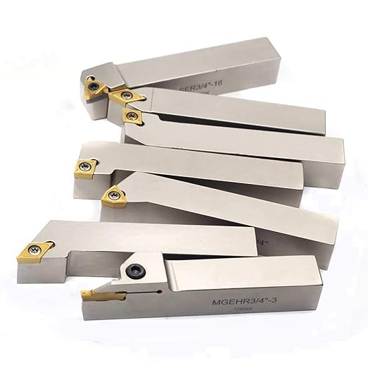 OSCARBIDE 3/4"Shank Nickel Plated Indexable Lathe Turning Tool Holder 7 Pieces/Set,CNC Heavy-Duty Metal Lathe Tools for Turning Grooving Threading Cut Off Holders Set,Tin Coated Carbide Inserts