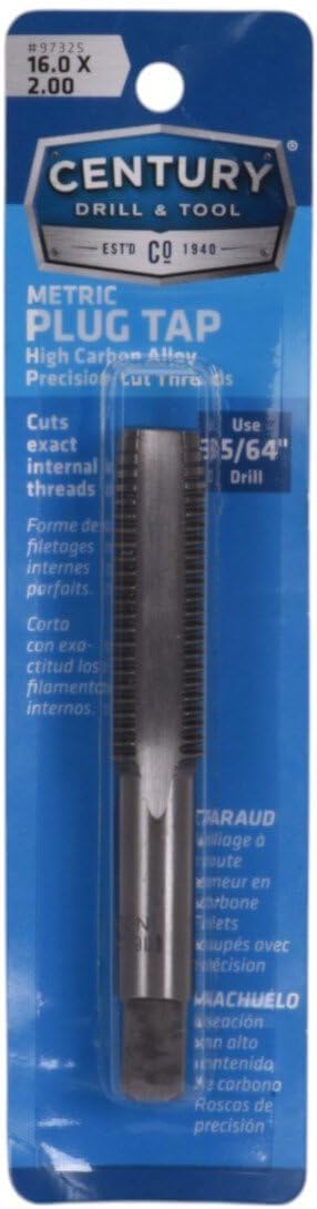 Century Drill & Tool ??97325 High Carbon Steel Metric Plug Tap ??16.0 x 2.00 ??For Home and Professional & Industrial Use