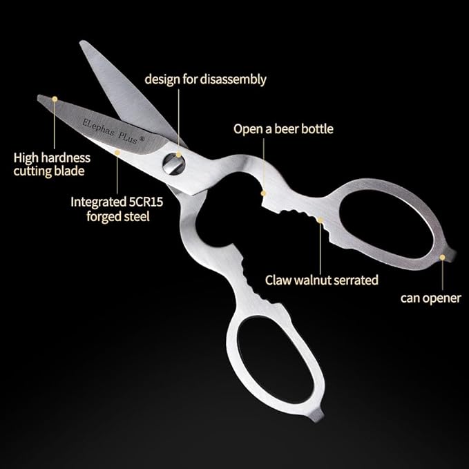 Kitchen Shears Heavy Duty Kitchen Scissors,All Purpose Come Apart Blade Made with All Stainless Steel, Food Scissors for Meat/Vegetables/BBQ/Fish/Spices/Herbs, Silvery