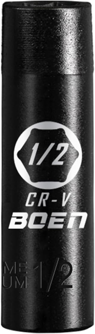 BOEN 1/2" Drive Deep Impact Socket,1/2 Inch Premium Socket,SAE,6 Point,Cr-V Steel with Laser Marking - Strong and Durable
