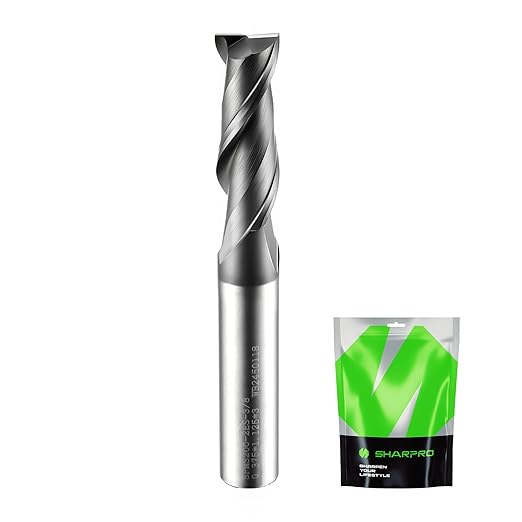 3/8 End Mills 3/8 Inch Shank, 2 Flute Carbide Square Endmill with AlCrN Coated, Upcut Spiral CNC Router Bits for Alloy Steel, Metal and Stainless Steel