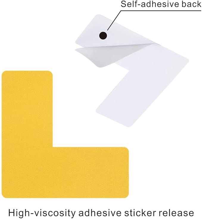 Beiyier 100 Pack 5s Location Marking Corner, 2x2x0.8 Inch Durable L Shaped Workplace Graphical Floor Organization Marker for Office Desk Table Top, Warehouse Floor (Yellow)