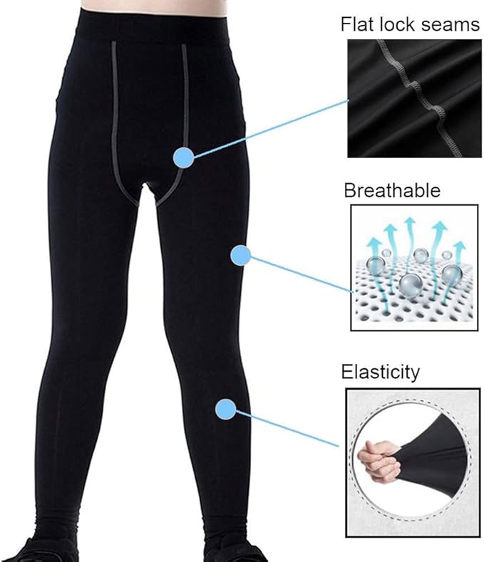 LANBAOSI Youth Boys Compression Leggings Athletic Pants Base Layer Football Workout Tight