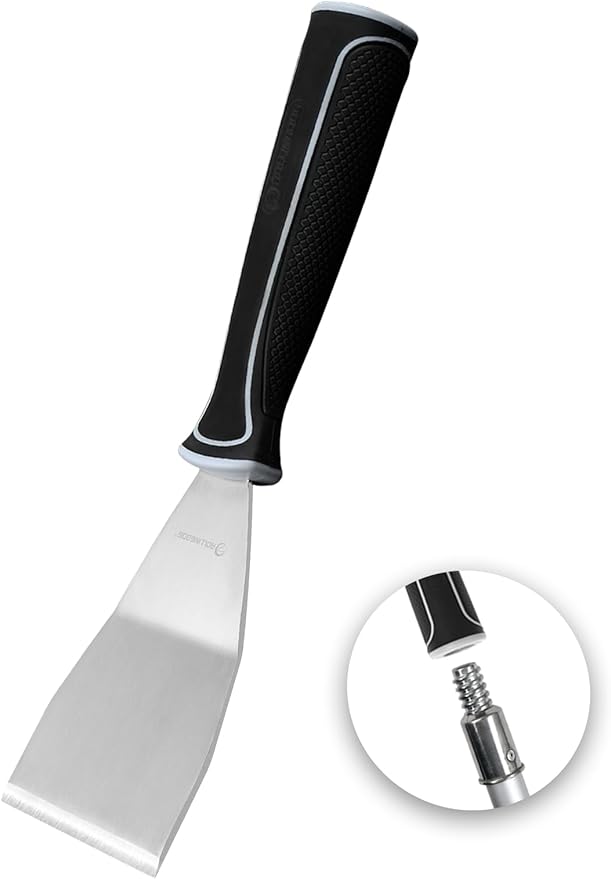 ROLLINGDOG 3 Inch Pole Scraper - Stainless Steel Bent Blade With Anti-Slip Rubber Handle, Heavy Duty Paint Remover Scraper Tool