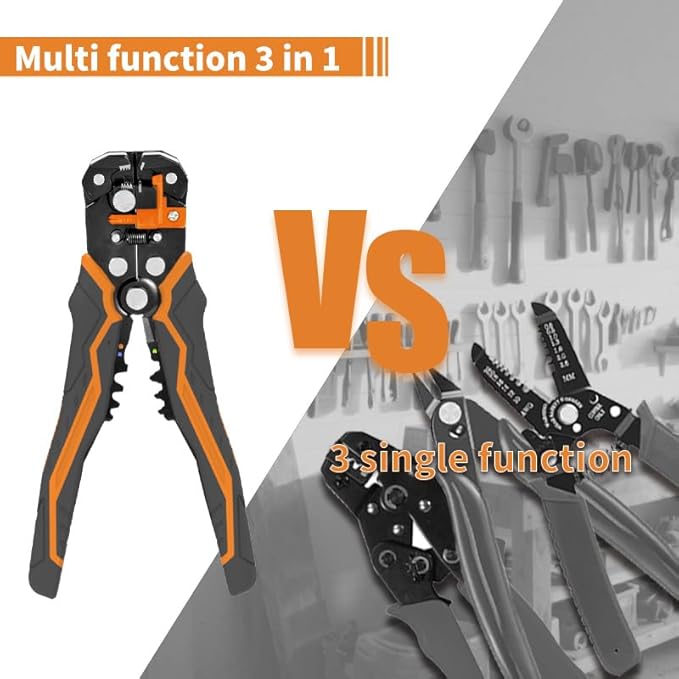 TULEDE Automatic Wire Stripper for 10-24 AWG, 8 Inch 3-in-1 Tool for Stripping, Cutting, and Crimping, Multi-Function Wire Strippers for Industrial and DIY Use